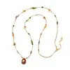 Cadena Larga para Suéter con Colgante de Nudo de Cuerda Tejida Hecho a Mano de Diseño Vintage, Piedra Natural y Borla, Collar con Flor, con un Toque de Lujo para Mujer