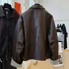 Chaqueta de cuero para mujer de estilo retro de Hong Kong, de alta gama, corte holgado, adelgazante, nueva para otoño-invierno, diseño para commuting en figuras petite