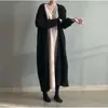 Nuevo cárdigan de punto de longitud media estilo chic surcoreano para otoño e invierno, abrigo suéter suelto con cordones y abertura hasta la rodilla para mujer
