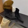 Botas de Estilo de Una Sola Bota con Suela Blanda para Mujer, Botines para Mujer, Tacones de Aguja Negros, Botas Versátiles para el Campus con Elástico, Punta Fina Estrecha con Tacones de Gamuza