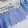 En stock 14cm organza iridiscente degradado plisado falda de disfraz de sirena tridimensional material auxiliar encaje con volantes