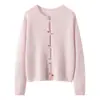 Cardigan de Punto de Seda y Cachemira Estilo Coreano Moda Suave Suéter de Cuello Redondo para Mujer Diseño con Sentido Exterior Elegante con Botones de Colores