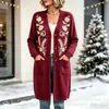 Novo cardigã de botões de comprimento longo de Natal, suéter casaco de moda estampado outono e inverno personalizado casual para mulheres