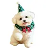 Bufanda para Mascotas Decoración Navideña Calentador de Cuello para Gato Lindo Dibujo Animado Babero Accesorio Set de Bandana y Gorro para Cachorro
