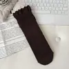 Calcetines Nuevos Estilo Ballet Otoño 2026 para Mujer, Calcetines con Volantes de Encaje de Doble Aguja, Puntera Sin Costuras, Calcetines de Raya Vertical a Media Pantorrilla