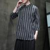 2025 Nueva Camisa de Algodón y Lino Retro China de Comercio Exterior para Hombre Verano Talla Grande Rayas Hebilla Transfronteriza para Hombre Hanfu