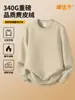 Sudadera de Gamuza de Calidad Pesada de 340g con Parches Curvos Cosidos, Nueva para Hombre Otoño e Invierno, Camiseta de Manga Larga Capa Base