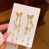Pendientes Largos de Borla Florales Estilo Bosque de Plata S925 para Mujer, Pendientes de Botón Exquisitos de Circonita con Lazo de Lujo Ligero de Nicho