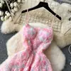 Vestido de alta gama para socialité para cena de mujeres vestido con cinturón de flor de rosa tridimensional de alta resistencia mujeres