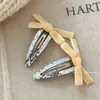 Estilo Nuevo Otoño e Invierno Brillo Micro Plateado Pinza para el Cabello Infantil Niña Clip Bb Clip con Borde de Terciopelo y Moño Pinza para Flequillo de Bebé