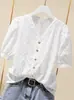Top Básico Blanco de Cuello en V con Mangas Abullonadas Texturizadas para Mujer, Corte Holgado, Transfronterizo Europeo y Americano Amazon, para Viajar al Trabajo