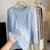 Camiseta de Lyocell de Verão Estilo Solto e Preguiçoso Ultra-Fina Fresca Manga Longa Proteção Solar Camisa Máscara Feminina Transparente Cobertura para Ar Condicionado