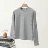 Blusa térmica feminina de gola redonda, listrada, com forro de fleece, para outono e inverno, nova camiseta de manga longa 2026