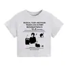 Camiseta Retrô Americana de Ombro Reto para Mulheres, Nova Estampa de Banda Vintage de Verão, Manga Curta, Simples, Versátil, Top Branco Ins