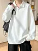 Moletom de outono masculino, camisa polo, fio floral, design de gaivota, corte solto, peso pesado, versátil, camada interna, marca da moda, colarinho aberto, mangas compridas, comprimento médio