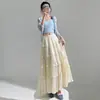 Falda de Gasa Fluida para Mujer, Nuevo Estilo Veraniego Falda de Capas, Cintura Alta, Caída Suelta, Falda de Dobladillo Amplio, Falda Larga
