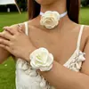 Accesorios Transfronterizos Europeos y Americanos, Collares de Flores de Tela Estilo Pequeño Fragante, Elegante y con Estilo Juego de Joyería de Flores Tridimensionales para Mujer