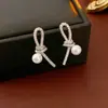 Brincos Nó de Pérola Zircônia Cravejada Agulha de Prata, Brincos de Estilo Minimalista Modernos e Únicos, Luxo Leve, Sofisticados, Brincos Exquisitos para Mulheres