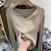 Outono feminino estilo francês de alta qualidade fino macio modelador versátil manga longa de tricô proteção solar peça externa top para mulheres