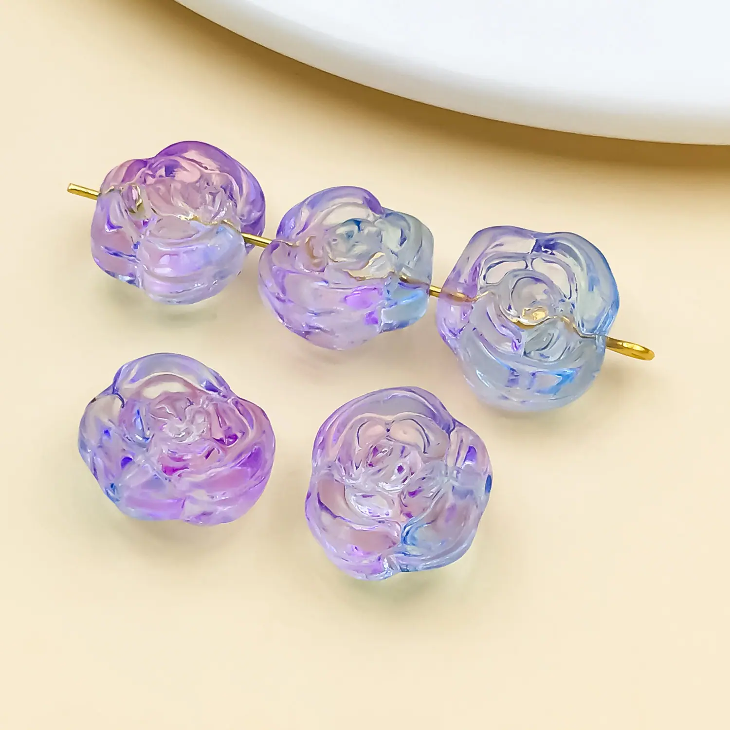 25769-XBH-透明紫蓝色渐变璃直穿玫瑰花山茶花14x1