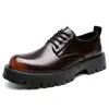 Zapatos Cruzados Marrones Talla Grande Otoño Versátiles para Hombre con Cordones Bloque de Color Punta Ancha Zapatos de Hombre Estilo Británico Suela Gruesa Casual Zapatos Derby