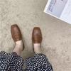 Zapatos de punta cuadrada para mujer, estilo francés, retro, planos, informales, de una sola capa, de cuero suave, con suela blanda, sin cordones, Lefu