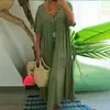 Vestido de comprimento médio com decote V que valoriza a silhueta, saia de algodão e linho para mulheres, loja TikTok Shopee transfronteiriça europeia e americana, tamanhos grandes
