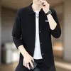 Chaqueta para Hombre Estilo Nuevo Primavera y Otoño Cuello Solapa Cardigan Jacquard Sencillo Casual de Negocios Versátil Suéter de Punto Cardigan