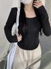 Camiseta Base Corta para Otoño e Invierno para Mujer, Forrada de Polar y Engrosada, Terciopelo Alemán, Hombro Normal, Camiseta de Manga Larga, Top Ajustado, Ropa de Abrigo, Ropa de Otoño