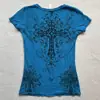 Amazon Aliexpress Verão Novo Camiseta Estampada com Strass Cruzado Feminina Sexy Slim Fit Gola V