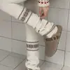 Calcetines de punto Fair Isle estilo coreano para mujer, calcetines holgados de otoño e invierno, diseño de copo de nieve de punto grueso, calentadores de pantorrilla grises adelgazantes y cálidos
