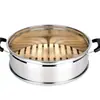 Cesta Vaporera de Bambú y Acero Inoxidable Elevada y Engrosada, Bandeja Vaporera de Bambú, Olla Vaporera, Sartén, Cesta Vaporera de Bambú para el Hogar, Bandeja Vaporera, Rejilla Vaporera, Cesta Vaporera