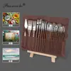 Set de 22 pinceles de alta gama en una bolsa de tela, set completo de pinceles de pintura en una caja de colores, pinceles para óleo de madera de color antiguo con nylon