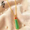 Nuevo colgante de jade multicolor estilo chino con forma de gota de agua, colgante largo vintage esmaltado bañado en oro, cadena versátil para la clavícula para mujer