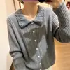 Gola Boneca Outono/Inverno Novo Casaco Suéter para Mulheres 2026 Estilo Coreano Jovem Solto Casual Cor Sólida Doce Cardigan de Tricô