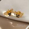 Pendientes de botón con diseño de abeja de circonita de lujo con aguja de plata S925 bañados en oro y cobre, elegantes pendientes en forma de C de alta calidad para mujer 2181