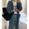 Abrigo estilo perezoso coreano de otoño e invierno, cárdigan largo de suéter para mujer con bolsillos, temperamento, suave y pegajoso, prenda exterior
