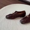 Primer Encuentro con los Mocasines de Estilo Vintage Old Money con Hebilla Metálica Plisada para Mujer, Zapatos Británicos de Cuero Planos sin Cordones