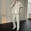 Comercio Exterior Transfronterizo Camisa Casual Traje de Hombre Verano Seda de Hielo Secado Rápido Manga Corta Pantalones Cortos Conjunto Completo para Hombre Fresco y con Estilo