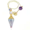 Comércio Exterior Novos Produtos Prata Antiga Cristal Colorido Pêndulo Pedra Semi-preciosa Pedra Colorida Resina Pêndulo Hexágono Cone Pingente