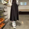Falda de Lana Acetato Chun Bu Wan de 6 Paneles con Botón Único Fruncido Abdominal Plegado Hacia Adentro Cintura Elástica Otoño/Invierno Falda Larga con Bolsillo Falda Midi