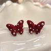 Aretes de botón de cuentas de arroz de mariposa de terciopelo salados dulces delicados aretes de moda surcoreanos de ensueño encantadores joyería al por mayor