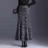 Falda retro estampada de cola de pez para mujer, nueva falda larga de cintura alta adelgazante para otoño 2026, elegante falda con volantes que se ajusta a la cadera