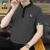 Camiseta de rayas manga corta hombre verano moda marca hombre cuello solapa POLO seda de hielo top manga corta ropa sustituto pelo