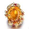 Anillo del Tesoro Color Flor de Cerezo Citrino Super Brillante de Lujo con Ramas y Hojas con Diamante en Forma de Huevo Anillo de Diamante Amarillo