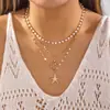 Collar de Estrella de Mar y Perlas de Nuevo Estilo Transfronterizo Europeo y Americano Estilo Vacaciones en la Playa Collar Bohemio Casual Juego para Mujer