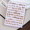 Combinación de Set de Aretes Mini Flor de Celebridad de Internet: 36 Pares de Pendientes de Flor de Diamante Coloridos, 50 Pares de Pendientes Simples de Punto Geométrico de Diamante