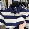 Camisa Polo Masculina de Verão Fina Listrada de Algodão de Fibra Longa Manga Curta Gola Polo Business Casual Solta Versátil Camiseta Roupa de Pai