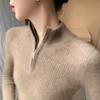 Tricô de Caxemira com Gola Alta Meia e Zíper para Mulheres no Outono e Inverno Cor Sólida Slim Top para Usar por Baixo Pulôver Base Malha para Trabalho para Mulheres