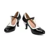 Nuevos zapatos de moda para mujer, piel brillante, talla grande, suela de goma, antideslizantes, hebilla, charol, bloques de color, tacón cuadrado
